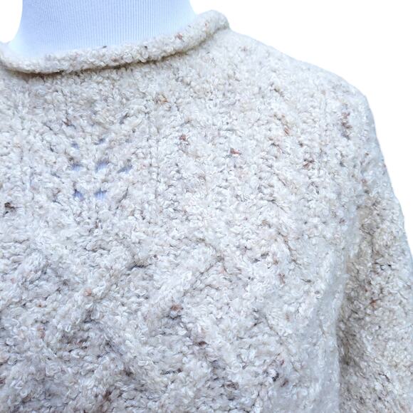 Vintage Woolrich Wool Blend Cable Knit Sweater Rolled Mock Neck Cream Sz M - Picture 4 of 11